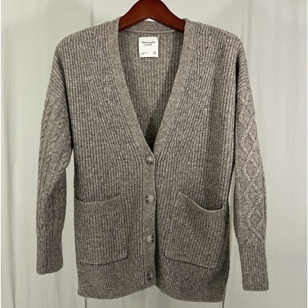 Abercrombie Fitch Cardigan Sweater Women’s M Brown Knit Cable Light Academia